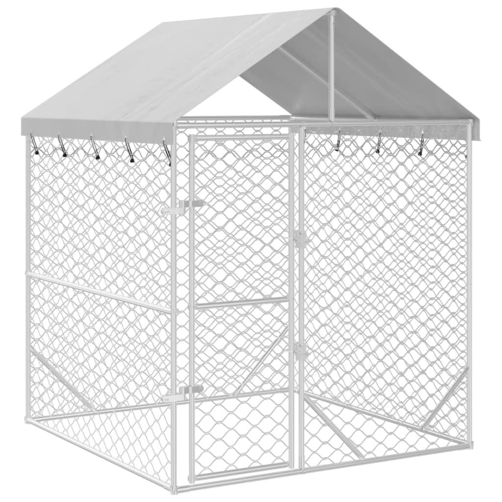 vidaXL Perrera de exterior con techo acero galvanizado plata 6x2x2,5 m, , large Imagen numero 1
